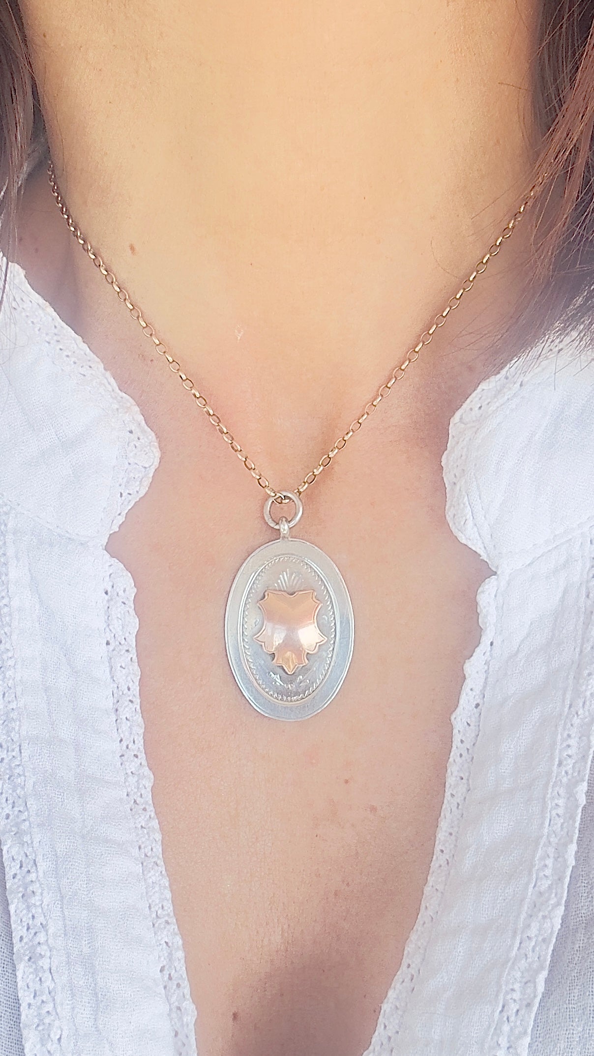 No.2 Antique Fob Pendant – Sterling Silver & Rose Gold Accents