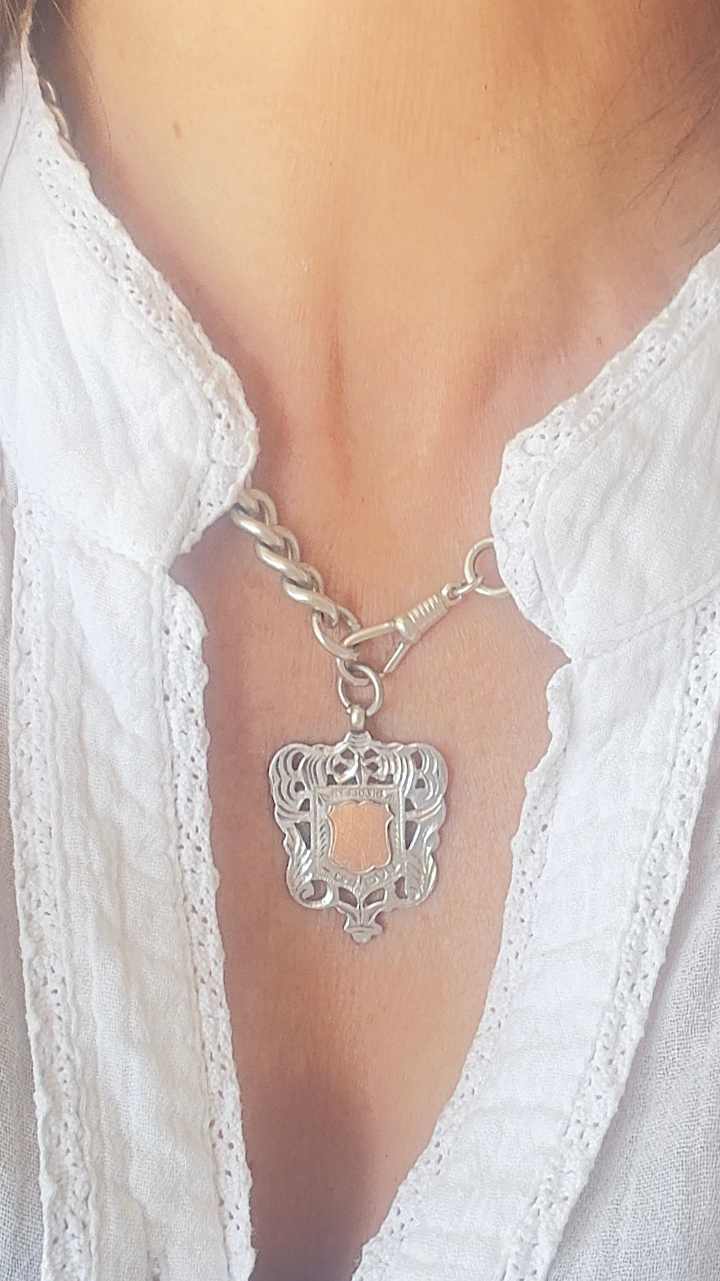 No.1 Antique Fob Pendant – Sterling Silver & Rose Gold Accents