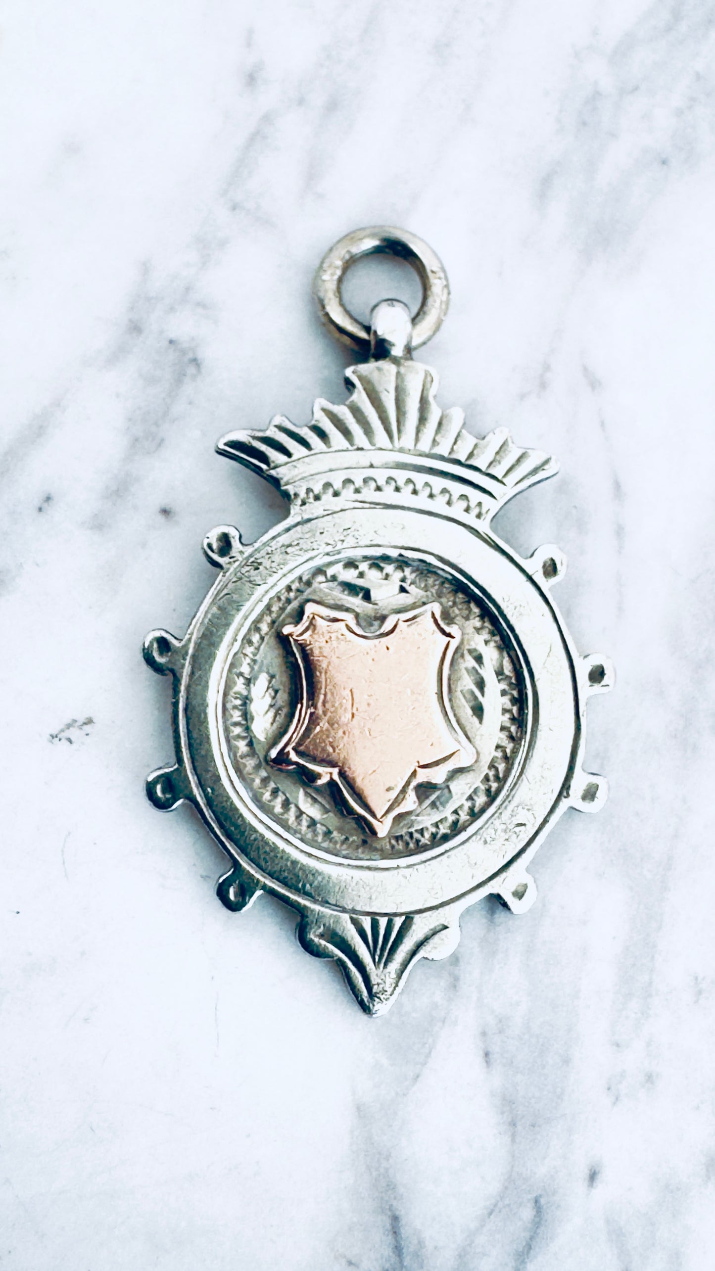 No.8 Antique Fob Pendant – Sterling Silver & Rose Gold Accents
