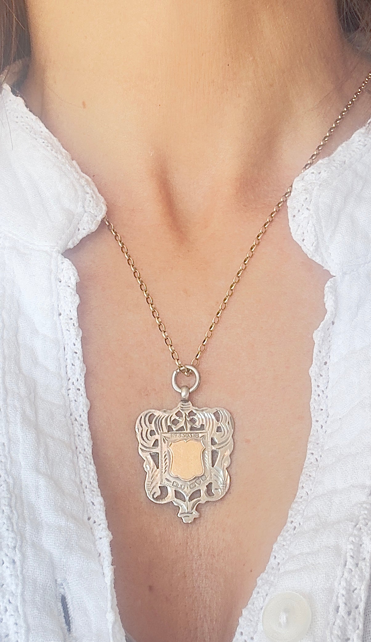 No.1 Antique Fob Pendant – Sterling Silver & Rose Gold Accents
