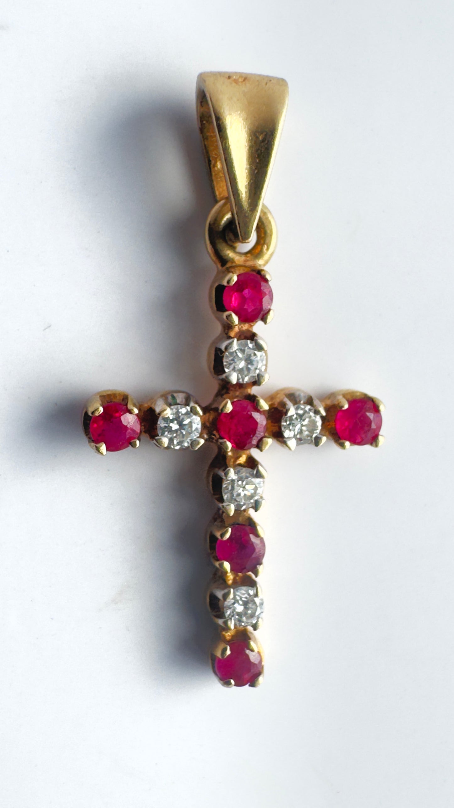 Vintage 9 Carat Gold, Diamond & Ruby Cross Pendant