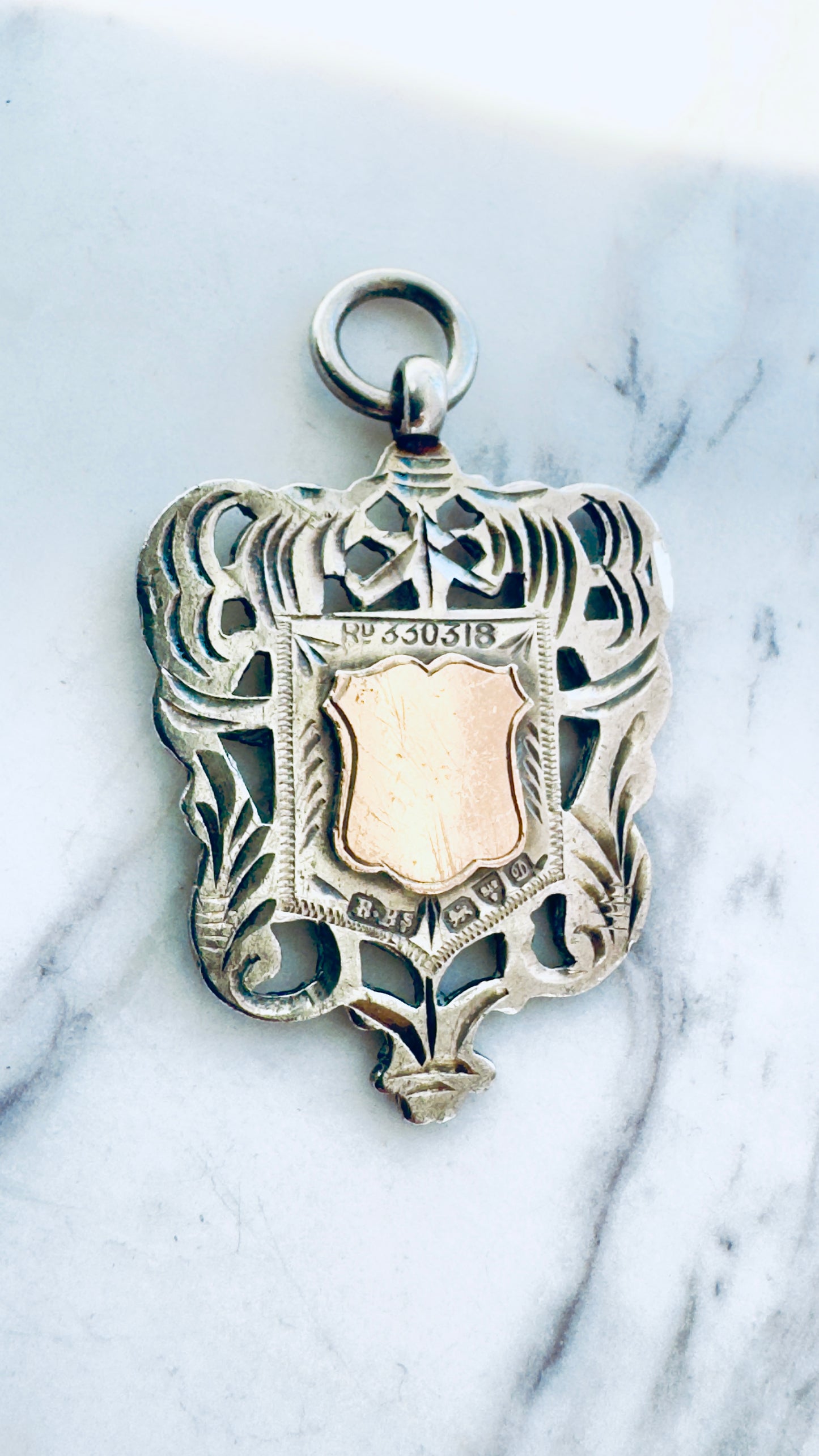 No.1 Antique Fob Pendant – Sterling Silver & Rose Gold Accents
