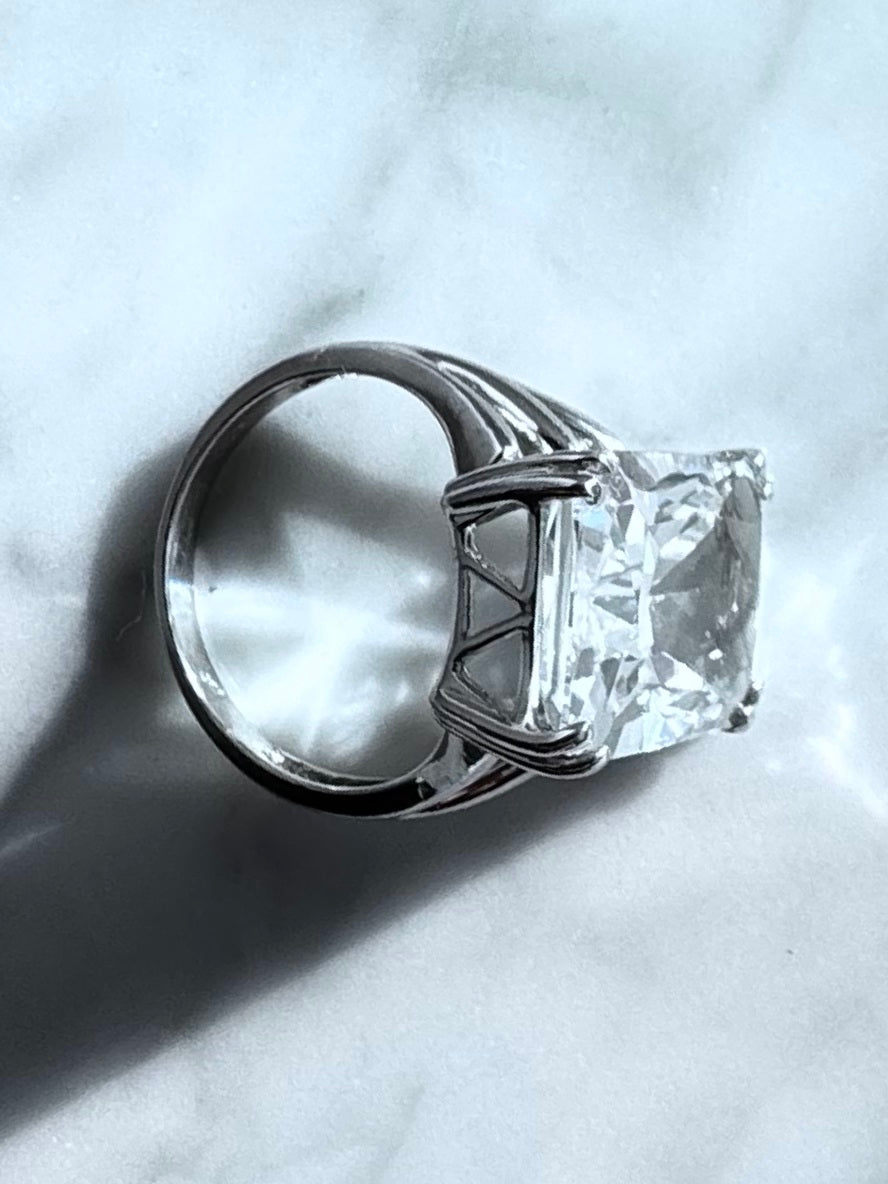 10 Carat Vintage White Topaz Emerald Cut Ring
