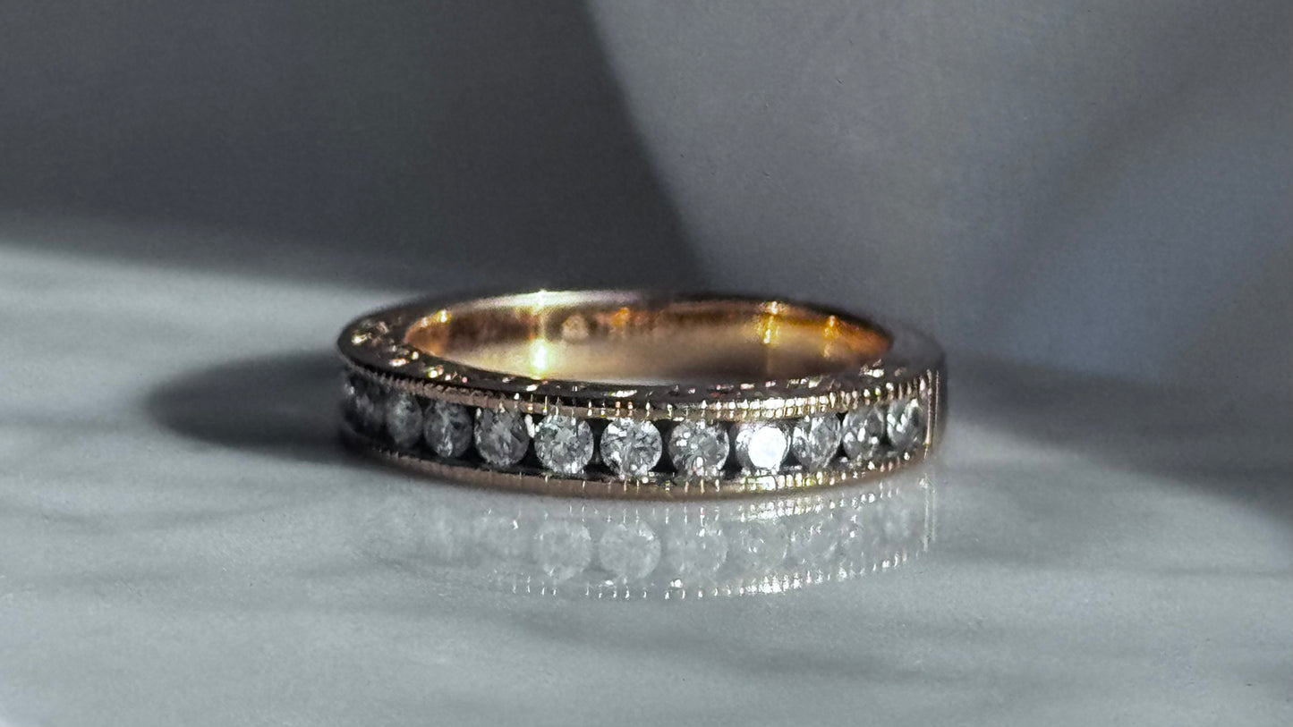 Classic 18 Carat Rose Gold Diamond Channel Set Ring