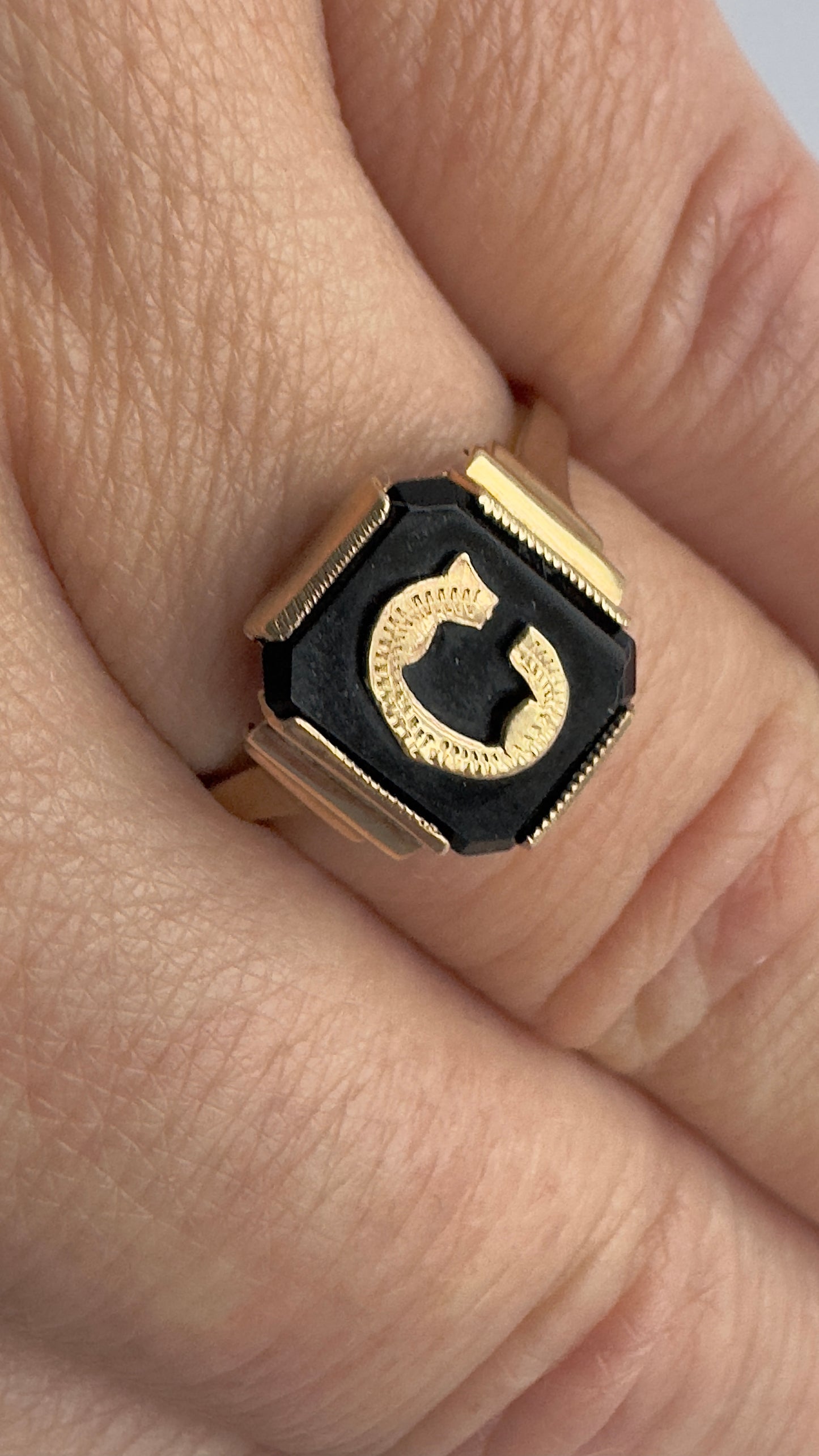 ‘C’ Onyx & 9 Carat Signet Ring