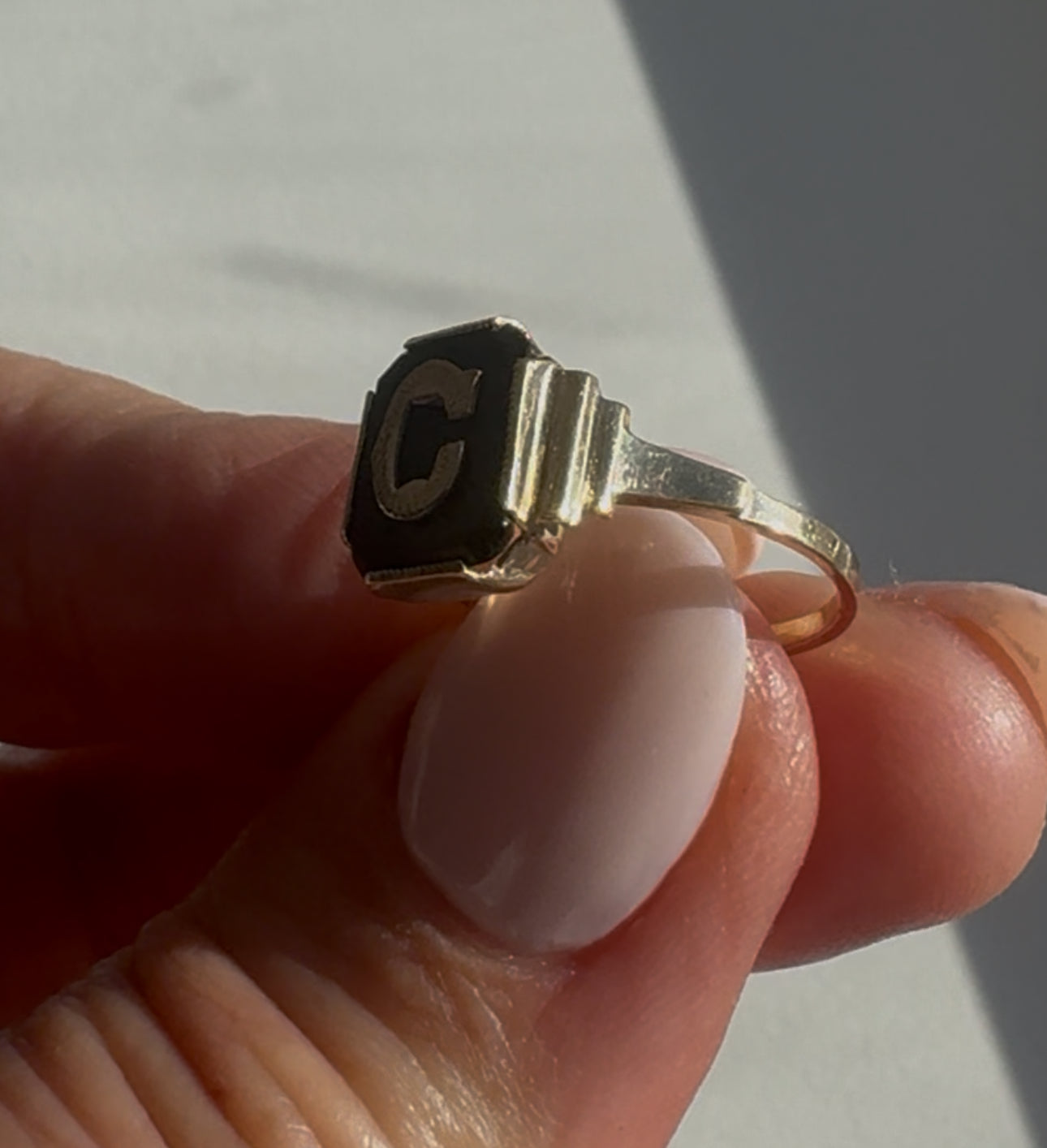 ‘C’ Onyx & 9 Carat Signet Ring