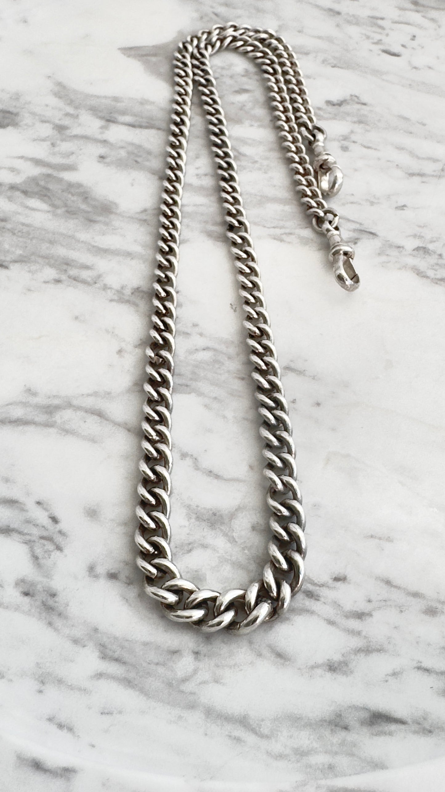 Vintage Sterling Silver Fob Chain Necklace – Graduated Curb Link