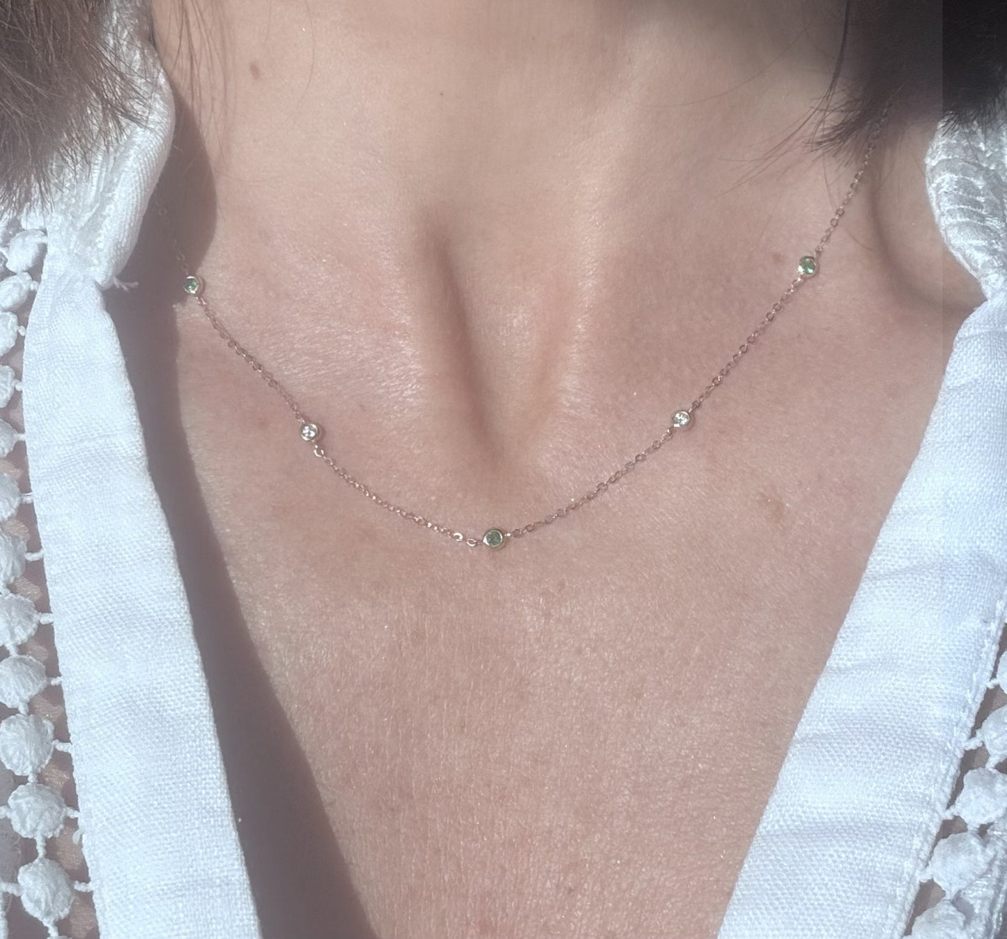 18 Carat Gold Emerald & Diamond 'Station' Necklace