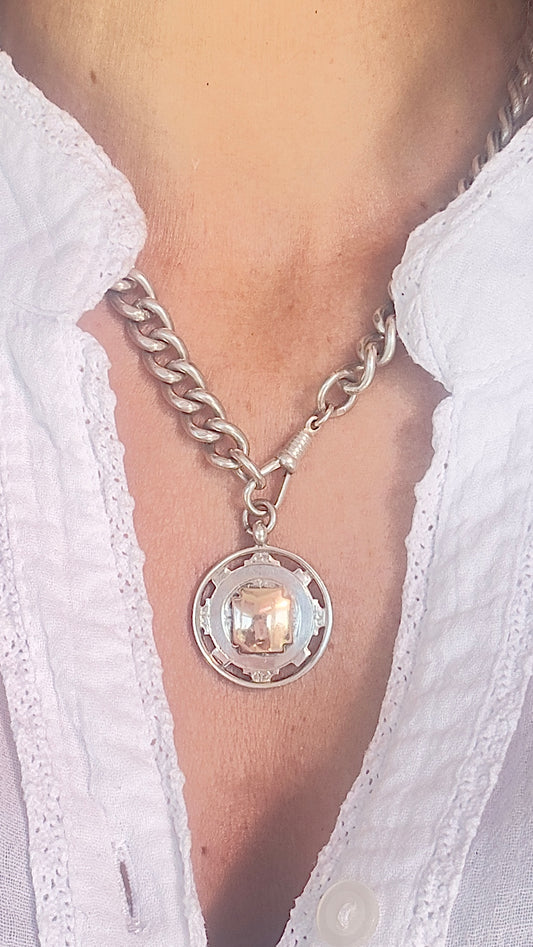 No.7 Vintage Fob Pendant – Sterling Silver & Rose Gold Accents