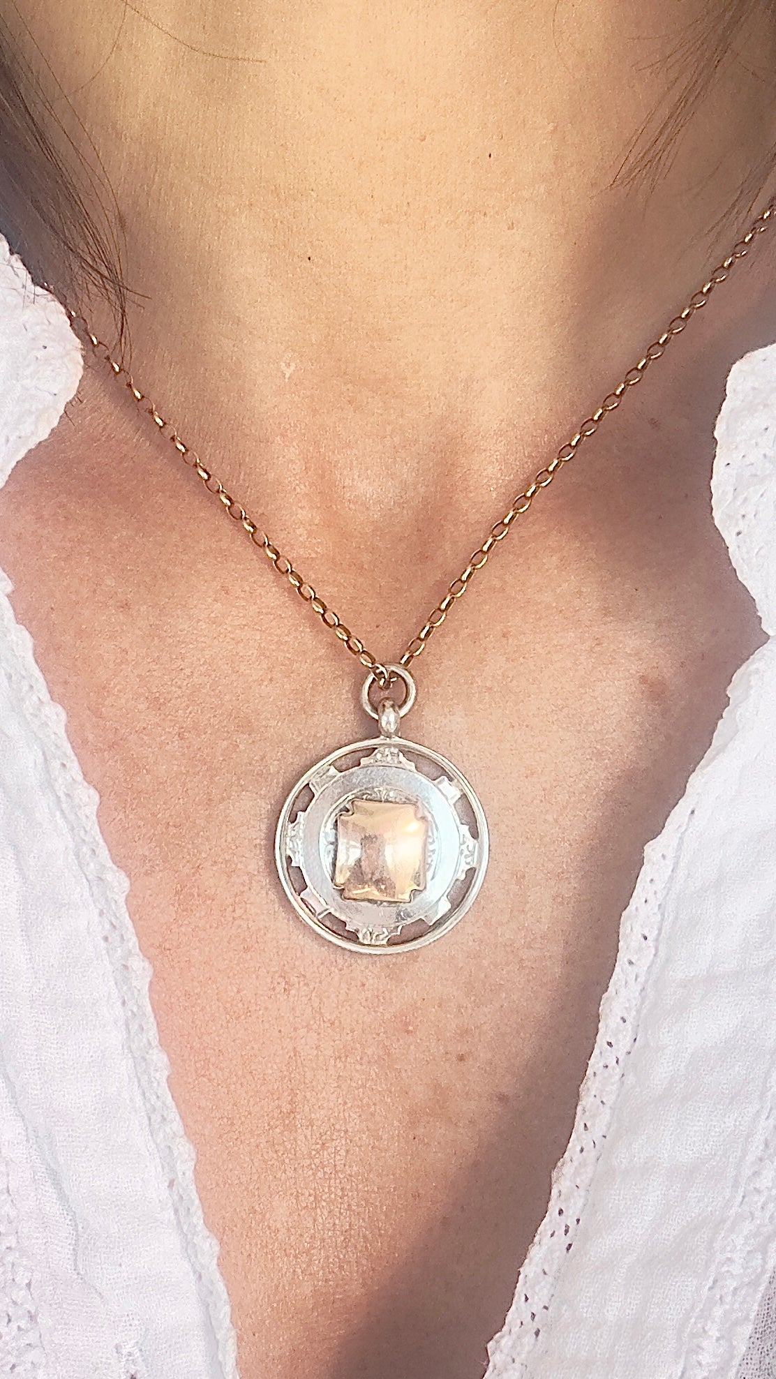 No.7 Vintage Fob Pendant – Sterling Silver & Rose Gold Accents