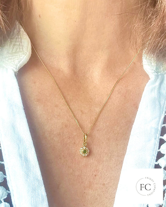 18 Carat Vintage Emerald & Diamond ‘Flower’ Pendant with 18 Carat Chain