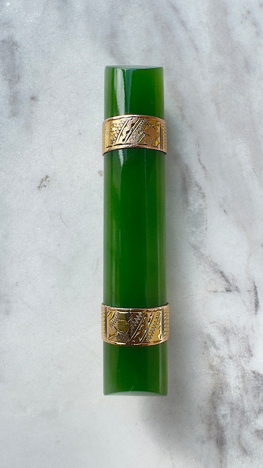 Antique Pounamu 9 Carat Bar Brooch