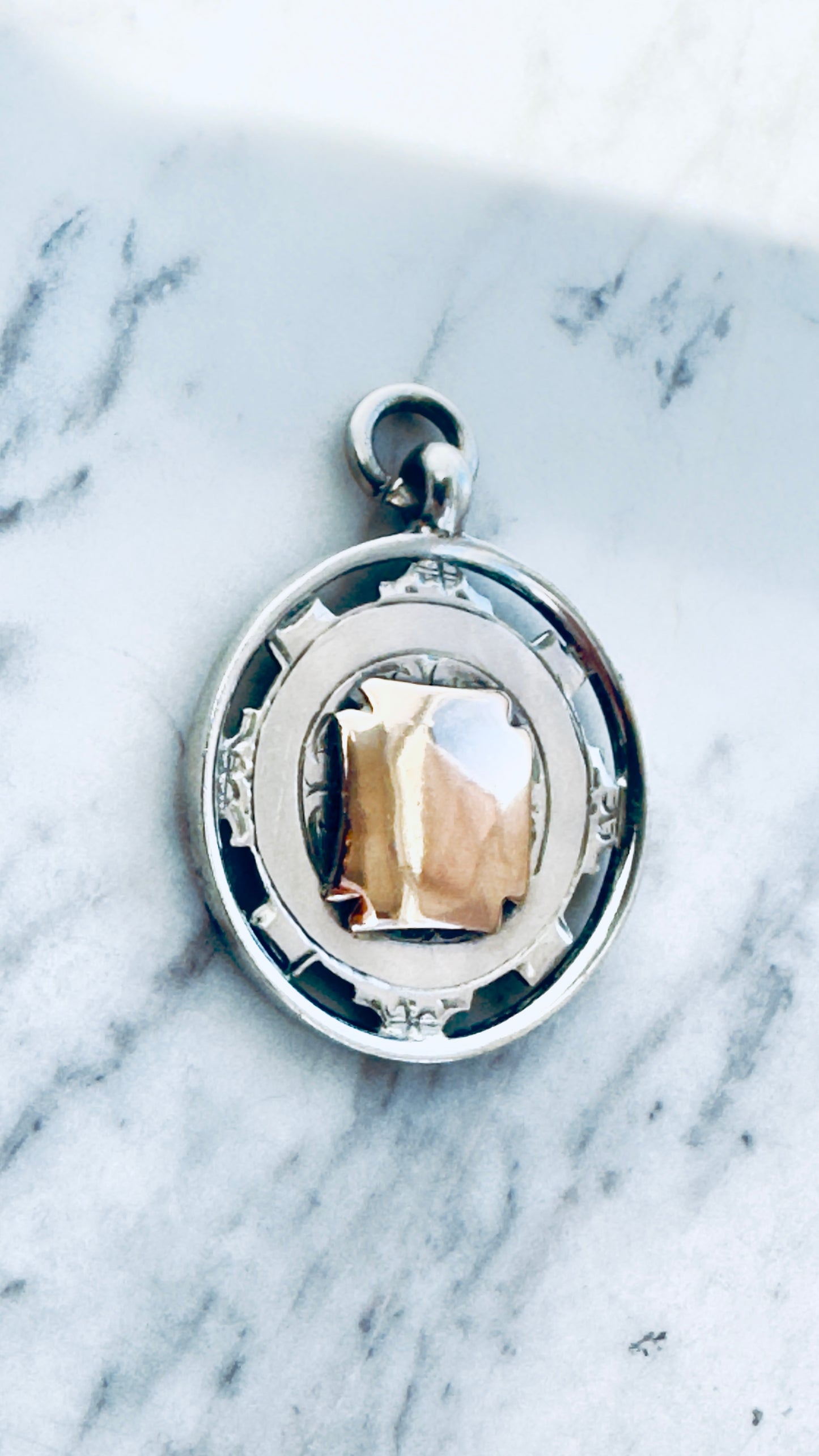 No.7 Vintage Fob Pendant – Sterling Silver & Rose Gold Accents