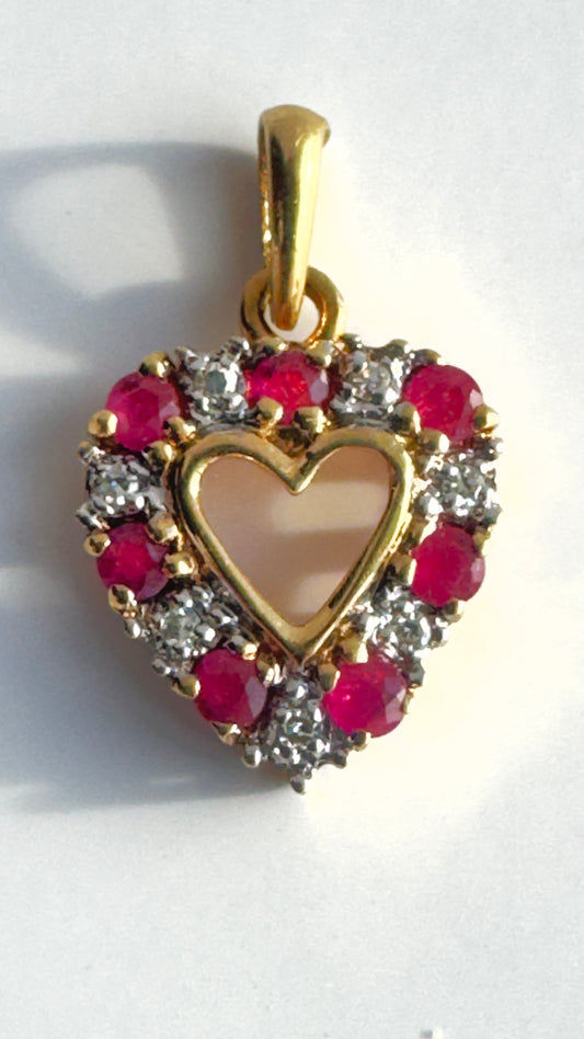 Vintage Ruby & Diamond Heart Pendant