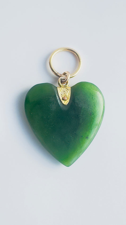 Vintage Pounamu (Greenstone) & 9 Carat Gold Heart Pendant