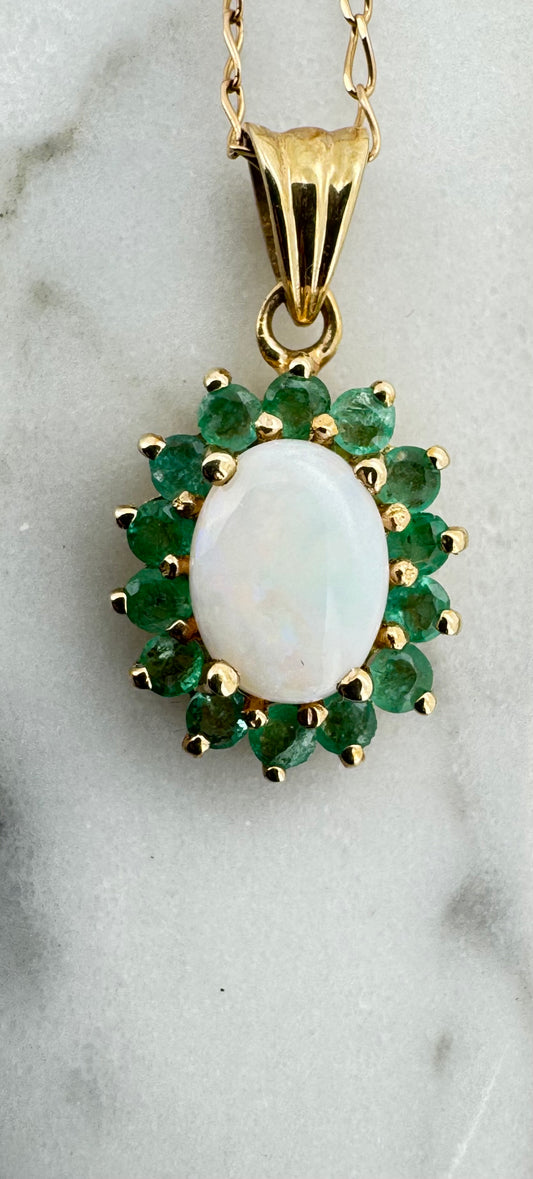 9 Carat Gold Vintage Opal & Emerald Cluster Pendant