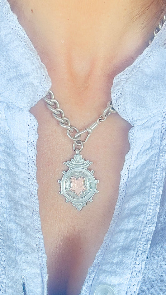 No.8 Antique Fob Pendant – Sterling Silver & Rose Gold Accents