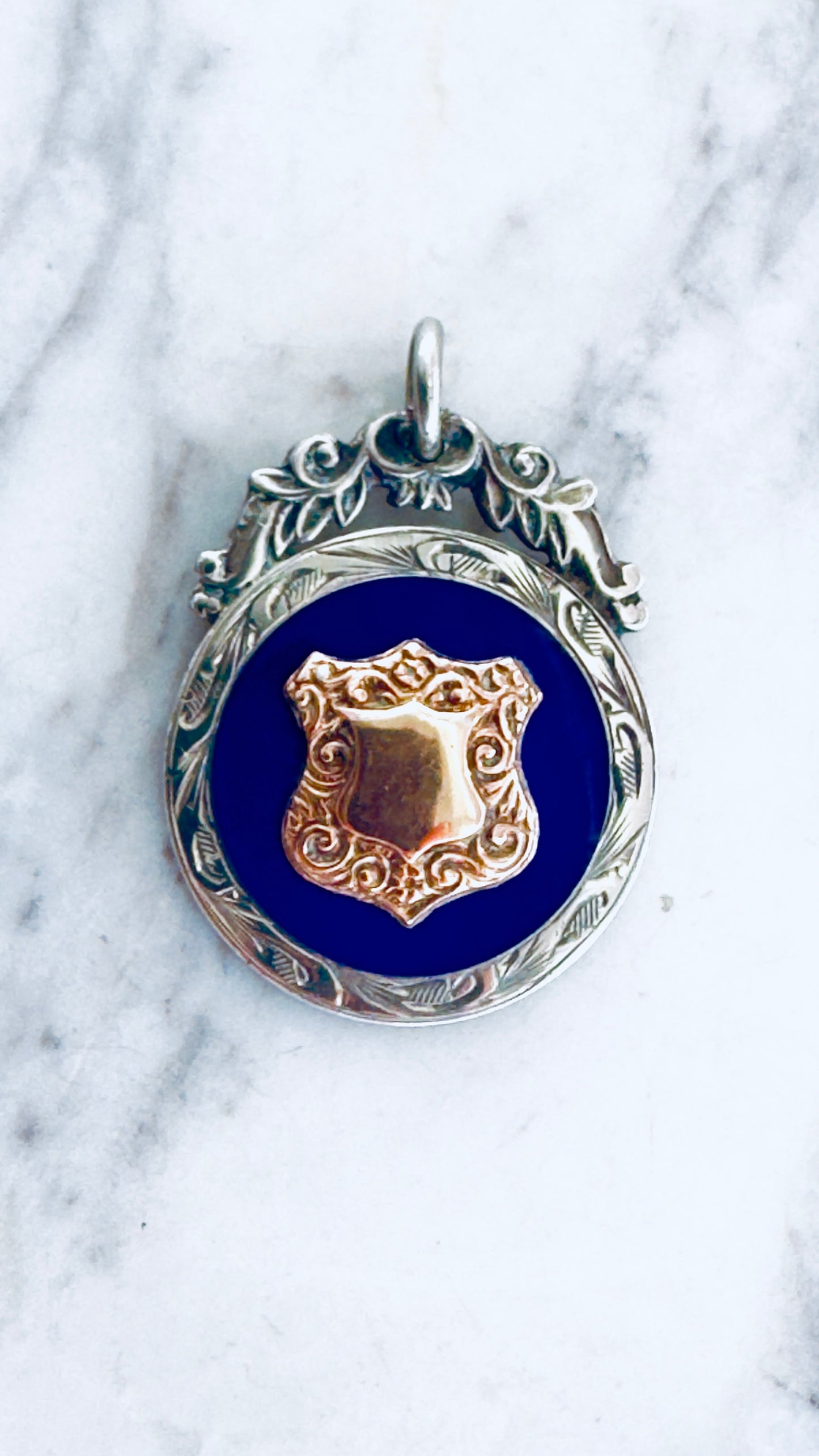 No.6 Vintage Fob Pendant –  Enamel, Sterling Silver & Rose Gold Accents