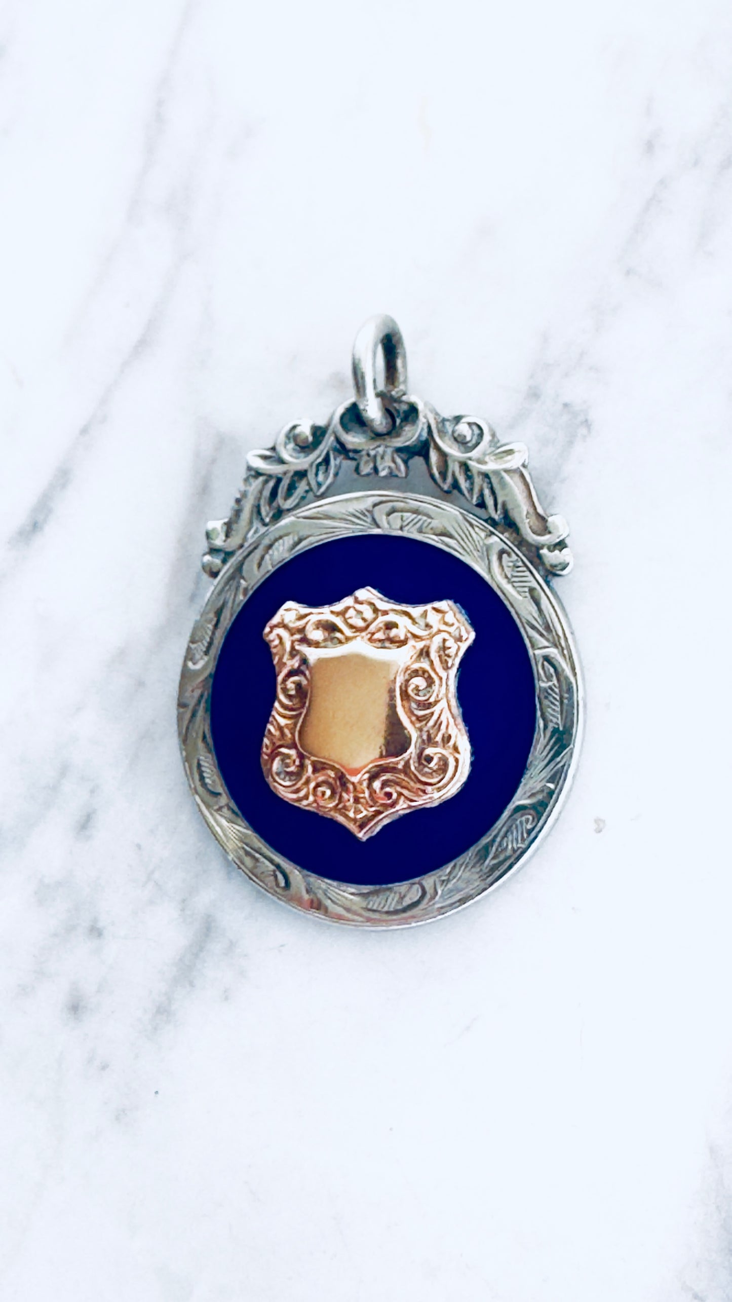 No.6 Vintage Fob Pendant –  Enamel, Sterling Silver & Rose Gold Accents