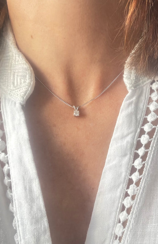White Gold Diamond Solitaire Pendant & Chain