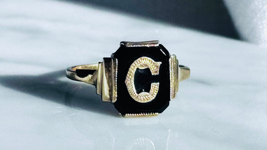 ‘C’ Onyx & 9 Carat Signet Ring