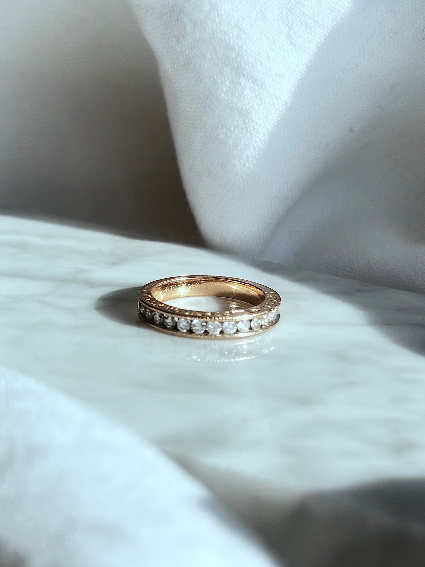 Classic 18 Carat Rose Gold Diamond Channel Set Ring
