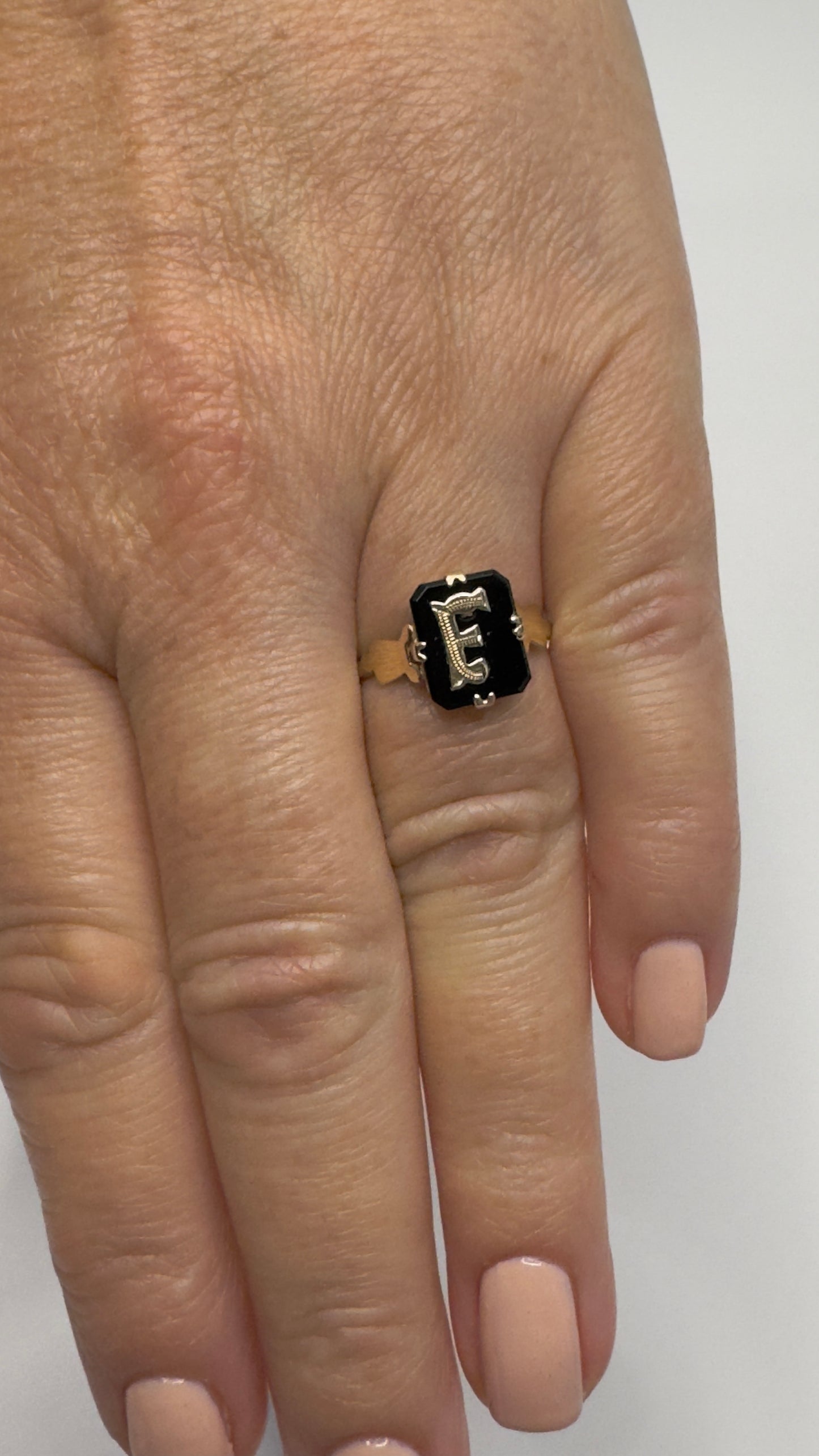 Vintage Onyx & 9 Carat Signet Ring ‘F’