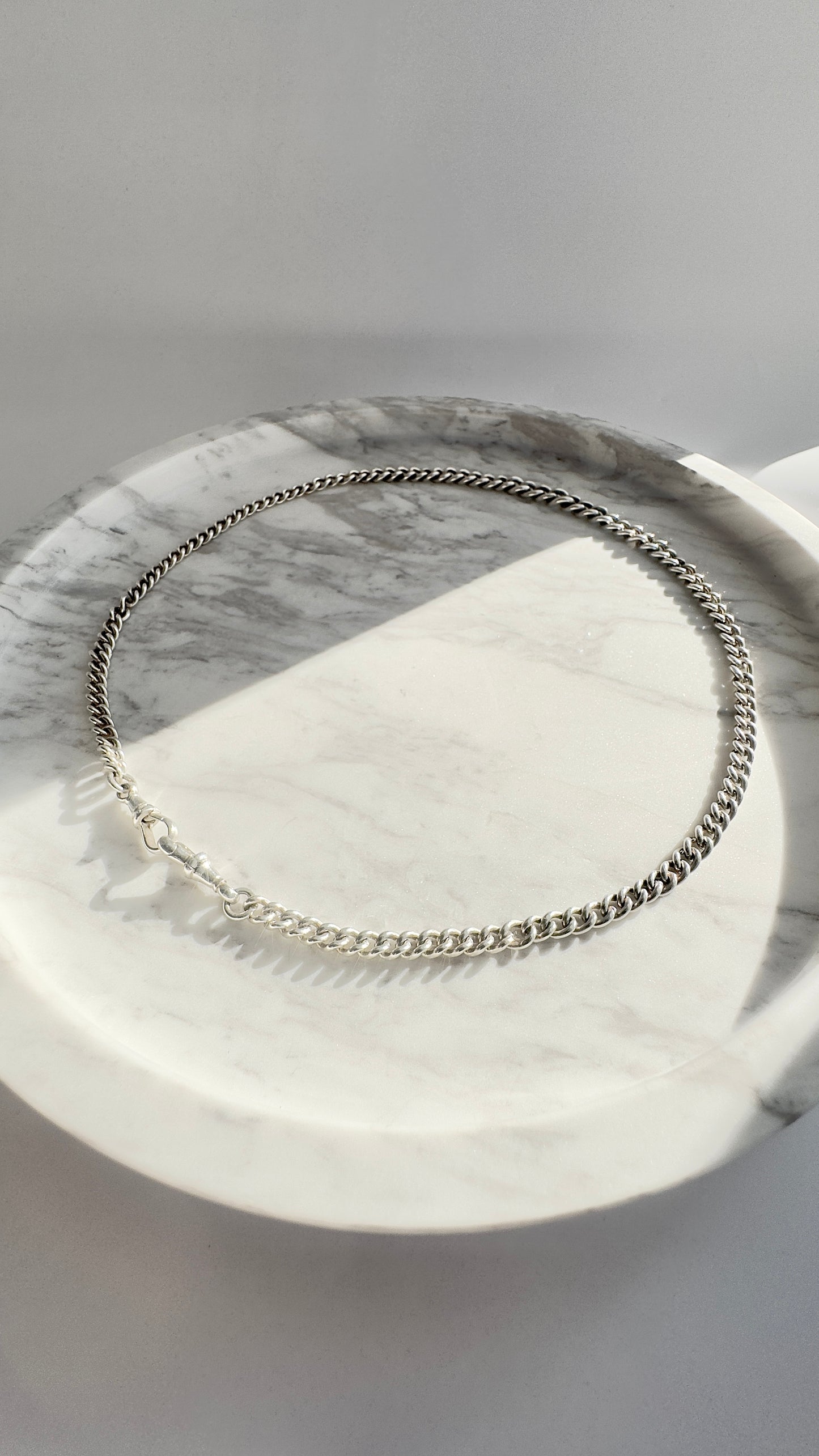 Vintage Sterling Silver Fob Chain Necklace – Graduated Curb Link