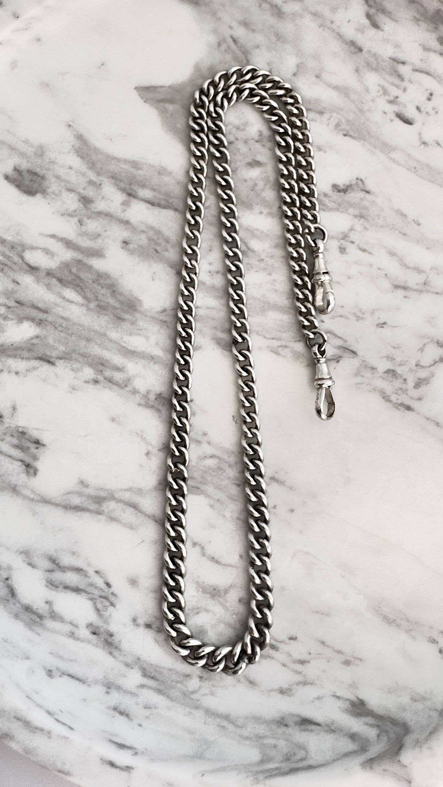Vintage Sterling Silver Fob Chain Necklace – Graduated Curb Link