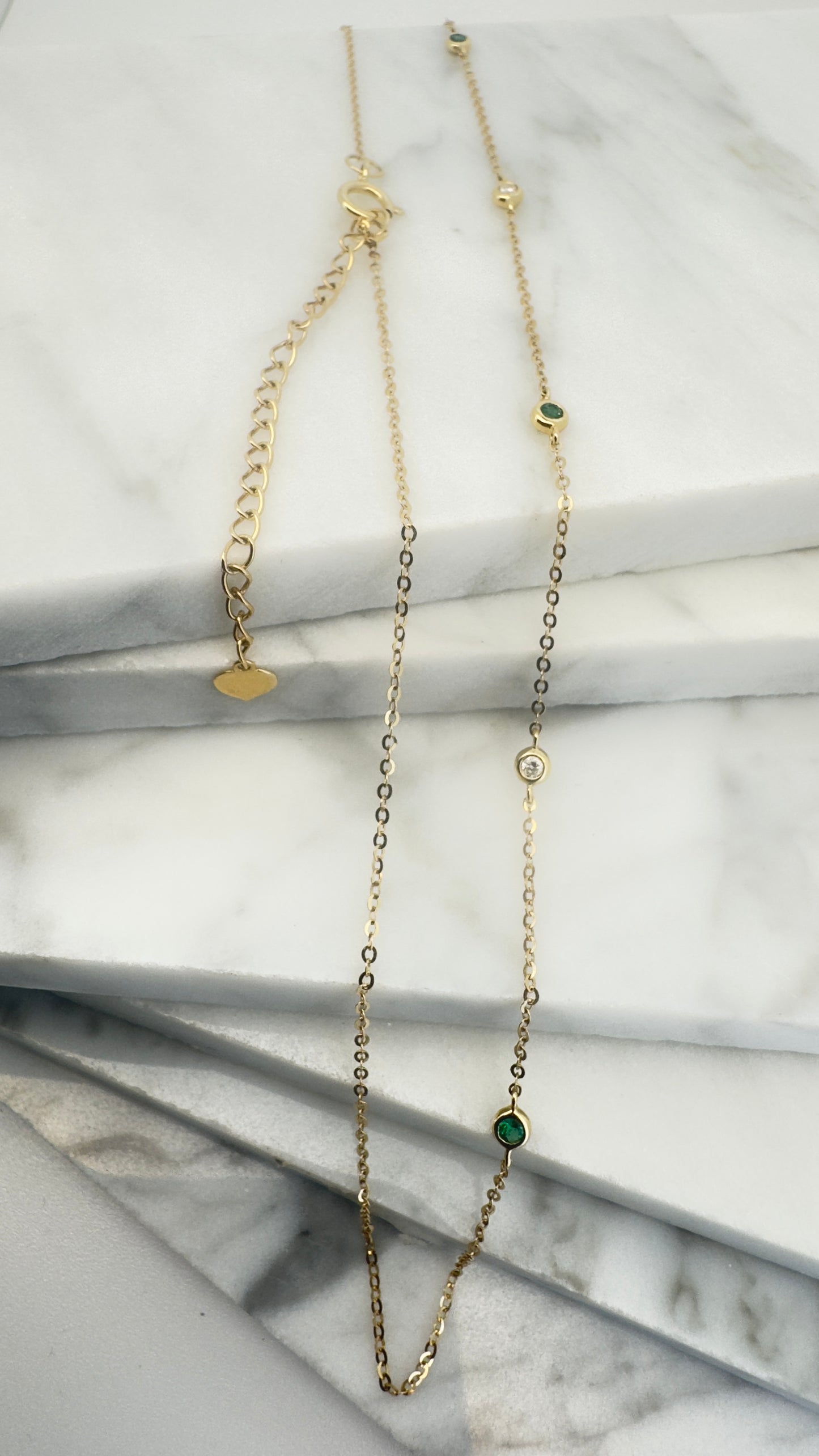 18 Carat Gold Emerald & Diamond 'Station' Necklace