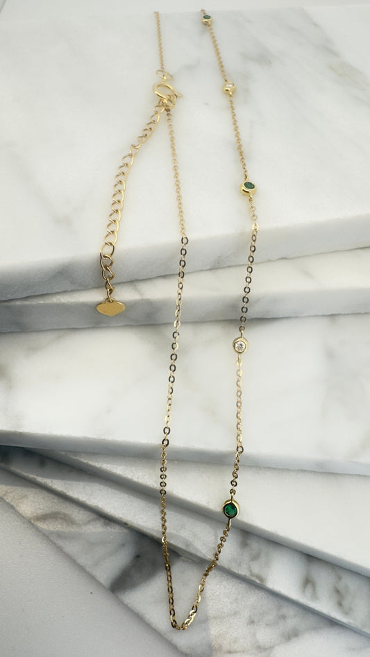 18 Carat Gold Emerald & Diamond 'Station' Necklace