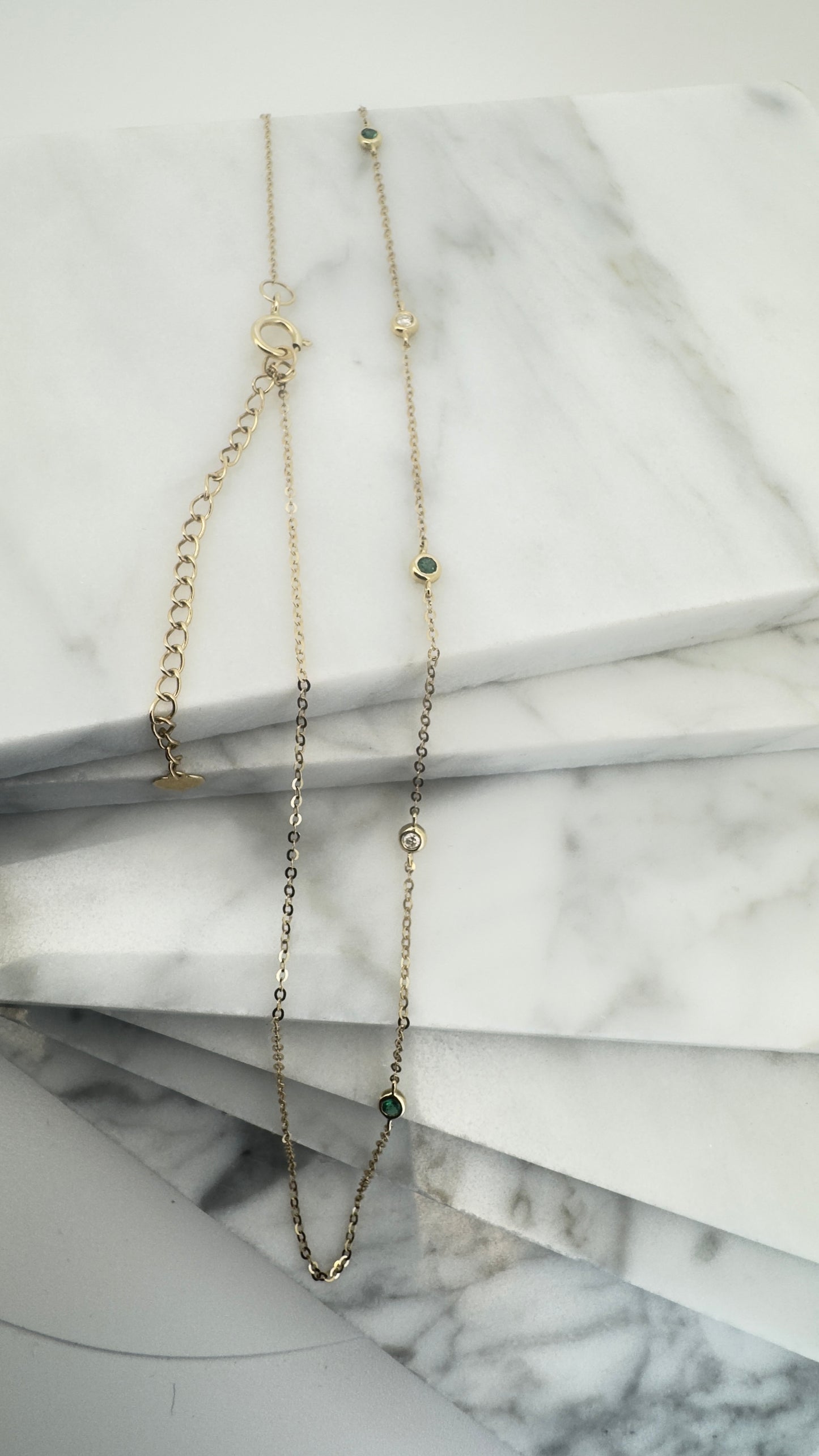 18 Carat Gold Emerald & Diamond 'Station' Necklace