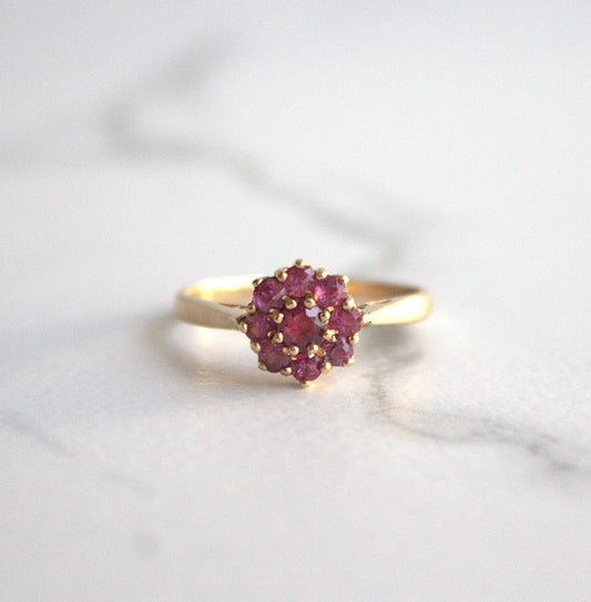 Vintage Ruby Flower Ring